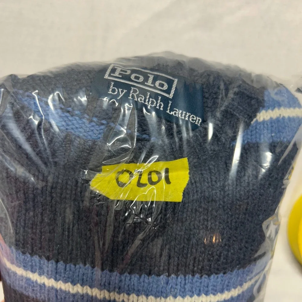 Polo Ralph Lauren Mens XL Blue Striped 100% Cotton Crewneck Sweater Pony Logo